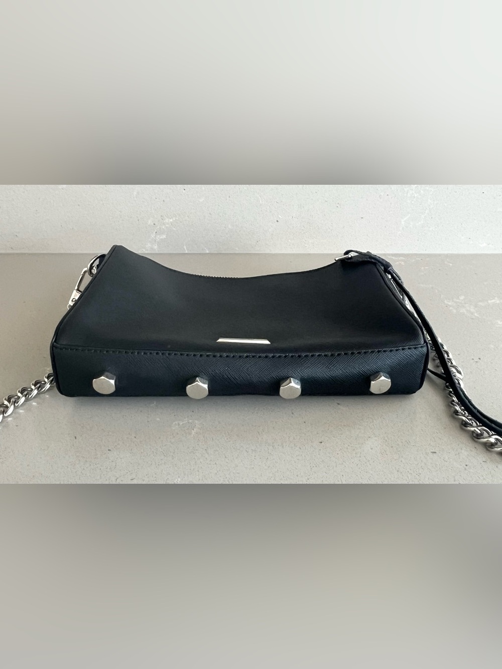 Rebecca Minkoff Avery Black Saffiano Leather Crossbody Bag Silver Hardware Chain - Picture 6 of 11